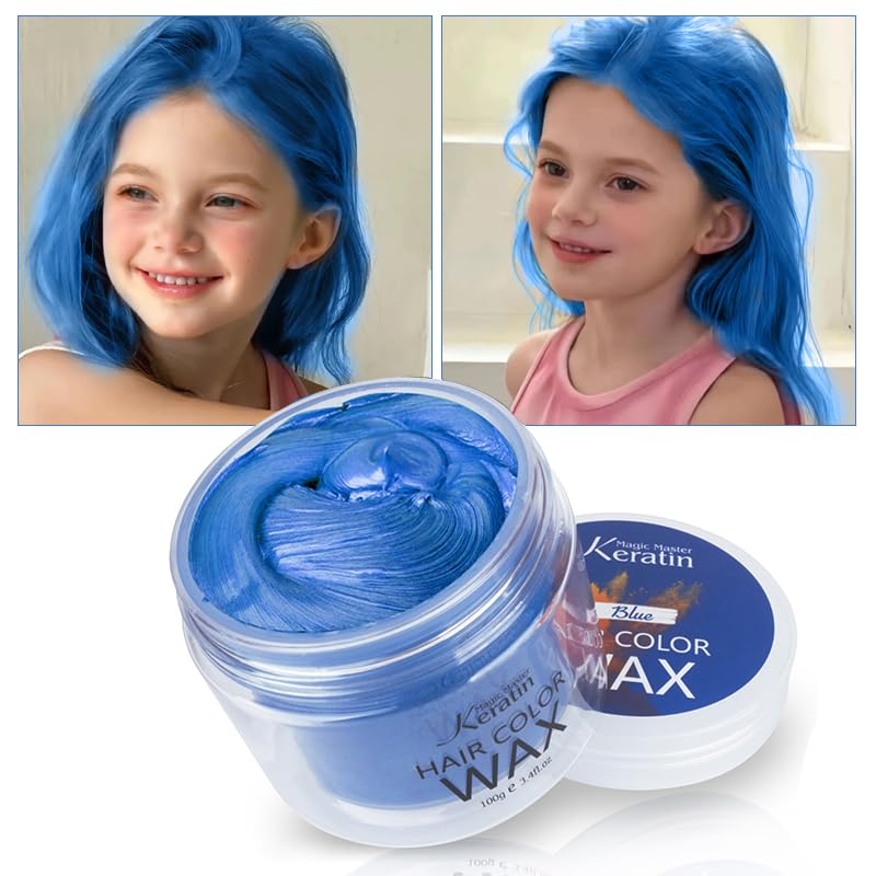 Magic Master Keratin Temporary Hair Color WaxHair Color Dye for Color Treated Hair Natural Styling Instant Kids Mud Cream Gel 34 Fl Oz Girl GiftsPartyCosplay Child Blue