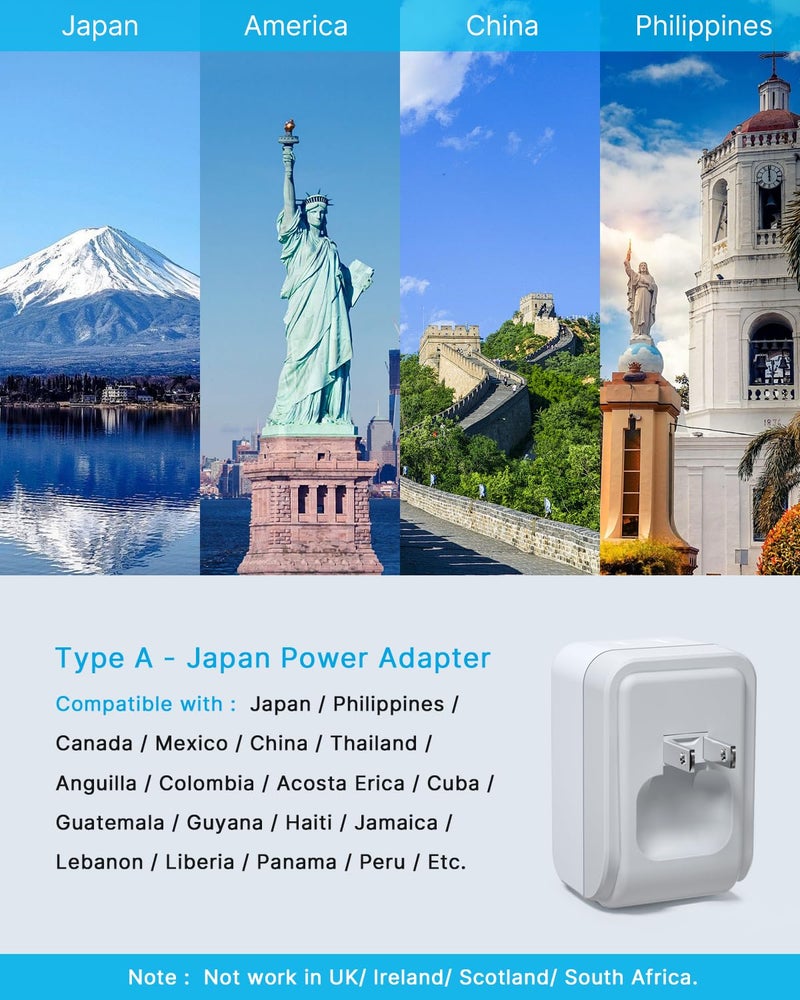 VINTAR 2 Pack US to Japan Plug Adapter, VINTAR Foldable Japan Travel Adapter with 2 Outlets and 3 USB Ports(2 USB C), 2 Prong to 3 Prong Outlet Adapter for USA to Japan China Canada Philippine, Type A - Image 3