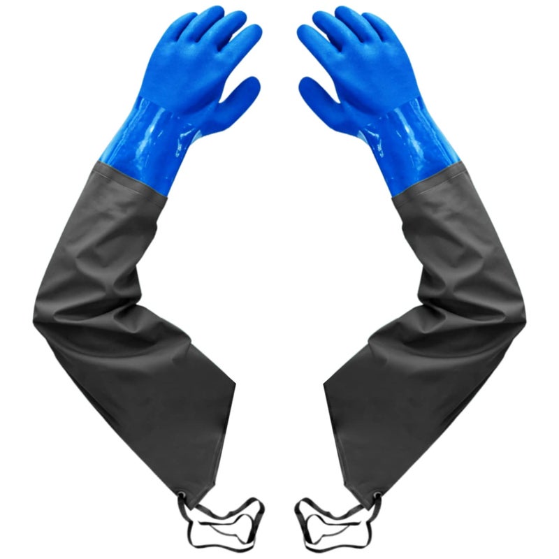 Haiou Waterproof Pond Cleaning Gloves-Extra Long Sleeve Rubber Gloves Heavy Duty-Full Arm Gloves-Drain Cleaning Gloves, Only One Size, Blue - Image 1