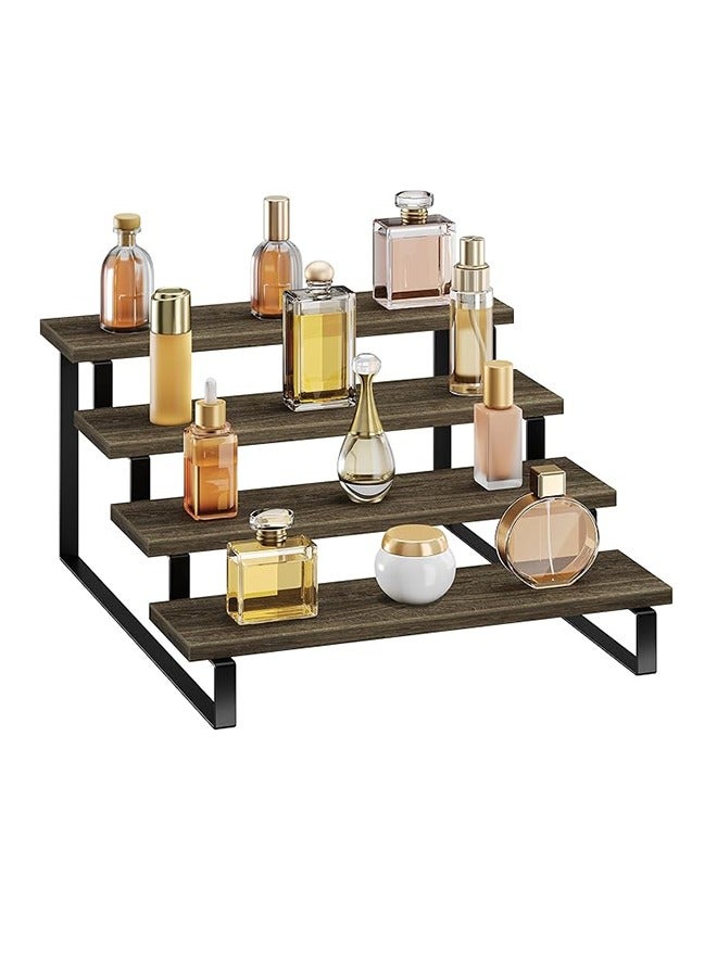 فن كوخ 4 طبقات خشبية عرض الناهض حامل العطور المنظم تقف ، حامل حامل كب كيك متدرج ، منظم رف التوابل ، رف كونترتوب الحمام ، حامل عطر حامل رف العرض ، حامل الشكل - Image 1