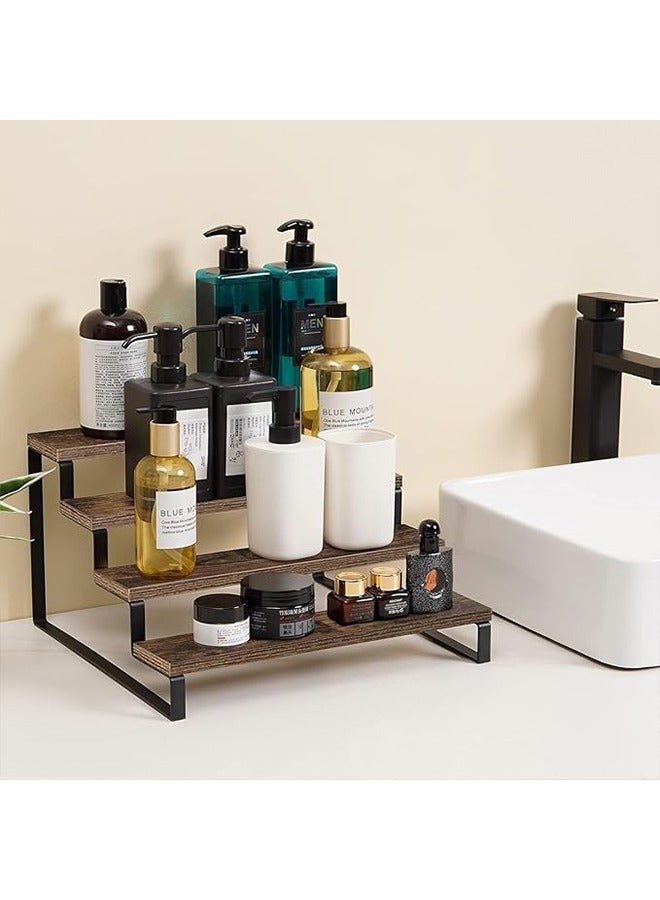 فن كوخ 4 طبقات خشبية عرض الناهض حامل العطور المنظم تقف ، حامل حامل كب كيك متدرج ، منظم رف التوابل ، رف كونترتوب الحمام ، حامل عطر حامل رف العرض ، حامل الشكل - Image 3