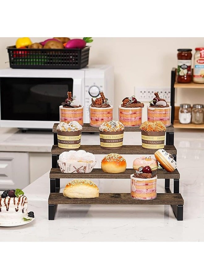 فن كوخ 4 طبقات خشبية عرض الناهض حامل العطور المنظم تقف ، حامل حامل كب كيك متدرج ، منظم رف التوابل ، رف كونترتوب الحمام ، حامل عطر حامل رف العرض ، حامل الشكل - Image 4