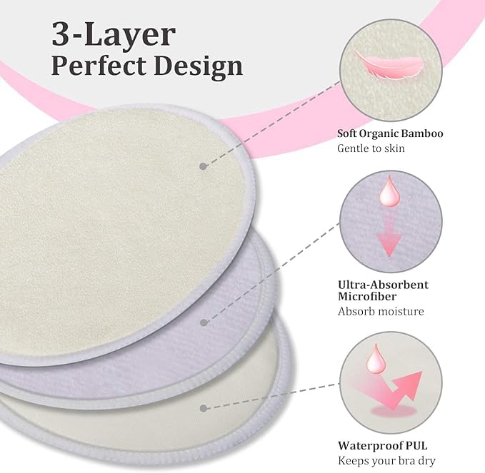 AEREX Reusable & Washable Nursing Breast Pads | Nursing Breast Pad for Feeding Mothers | Nipple Pads for Women | Leak Proof Nursing Pads for Breastfeeding Moms | Maternity Feeding Pads (Pack of 14) - Image 3