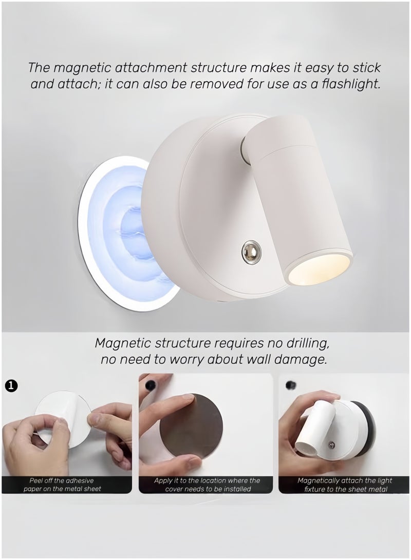 مصابيح جدارية تعمل بالبطارية، مصابيح جدارية لاسلكية قابلة للتعتيم تعمل باللمس بتقنية LED، مصباح جداري قابل لإعادة الشحن يدور 360 درجة، مصباح قراءة مغناطيسي محمول لغرفة النوم وغرفة المعيشة - Image 3