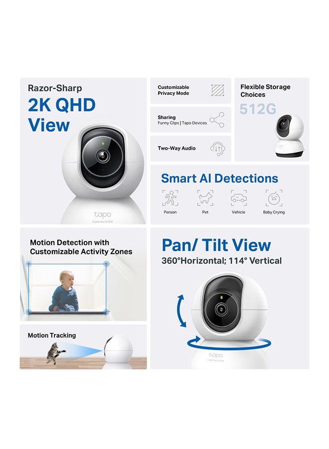 تي بي لينك كاميرا Tapo TC72 Pan/Tilt 2K QHD 4MP ذكية للأمن واي فاي CCTV داخلية مع رؤية دورانية 360¬∞ - Image 2