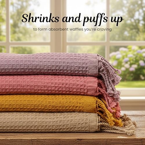 PATVY Bath Towels - 100% Cotton Waffle Weave Large Size Towels (75 x 150cm) - Quick Absorption &Faster Drying Bath Towel for Women & Men (Pack of 2, Brick & Mustard Yellow) - Image 5