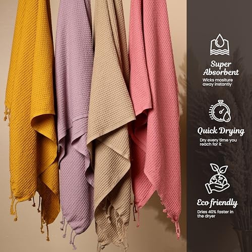 PATVY Bath Towels - 100% Cotton Waffle Weave Large Size Towels (75 x 150cm) - Quick Absorption &Faster Drying Bath Towel for Women & Men (Pack of 2, Brick & Mustard Yellow) - Image 2