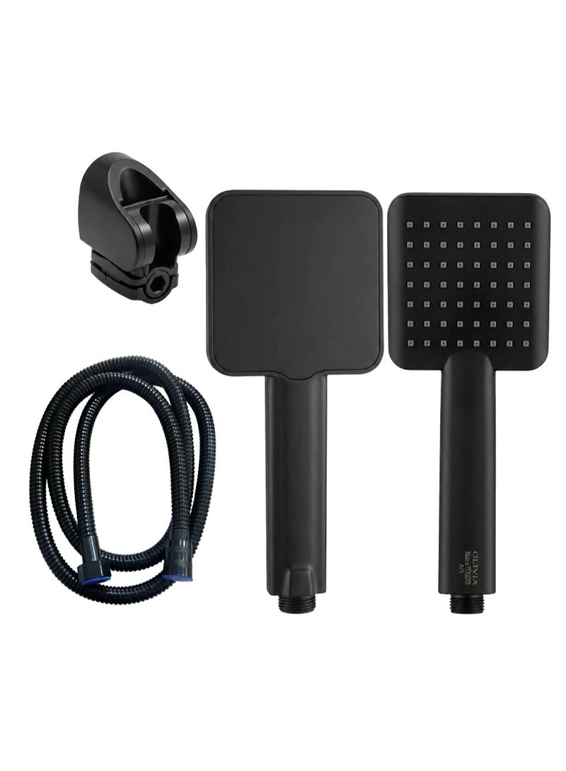 Premium Turkish Square Shower Head Set - Authentic Olivia Brand, Matte Black Finish, Durable Design, Includes Hose and Holder