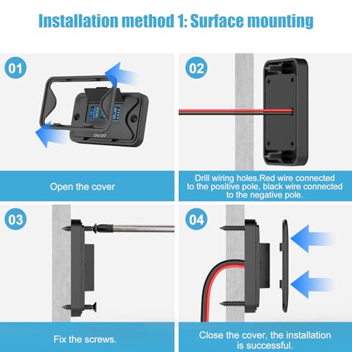 Hapytrip 2 Pack 78W 4 Port 12V USB Outlet Wall Mount, Dual 36W PD & Dual 18W QC3.0 Lightweight Surface Mount Charger Socket Panel with Button Switch for Bus RV Truck Marine Golf Cart - Image 5