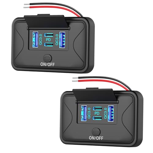 Hapytrip 2 Pack 78W 4 Port 12V USB Outlet Wall Mount, Dual 36W PD & Dual 18W QC3.0 Lightweight Surface Mount Charger Socket Panel with Button Switch for Bus RV Truck Marine Golf Cart - Image 1