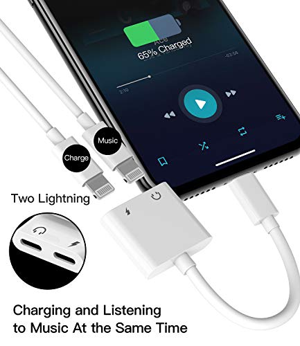 WASRUYI for iPhone Headphone Adapter Dual Lightning Jack Splitter (2pack)2 in 1 for Apple for iPad 14 pro Max Audio Cable Earphone Charger Adaptor Aux Charging Converter Dongle Car Port Charge Plug Connector - Image 2