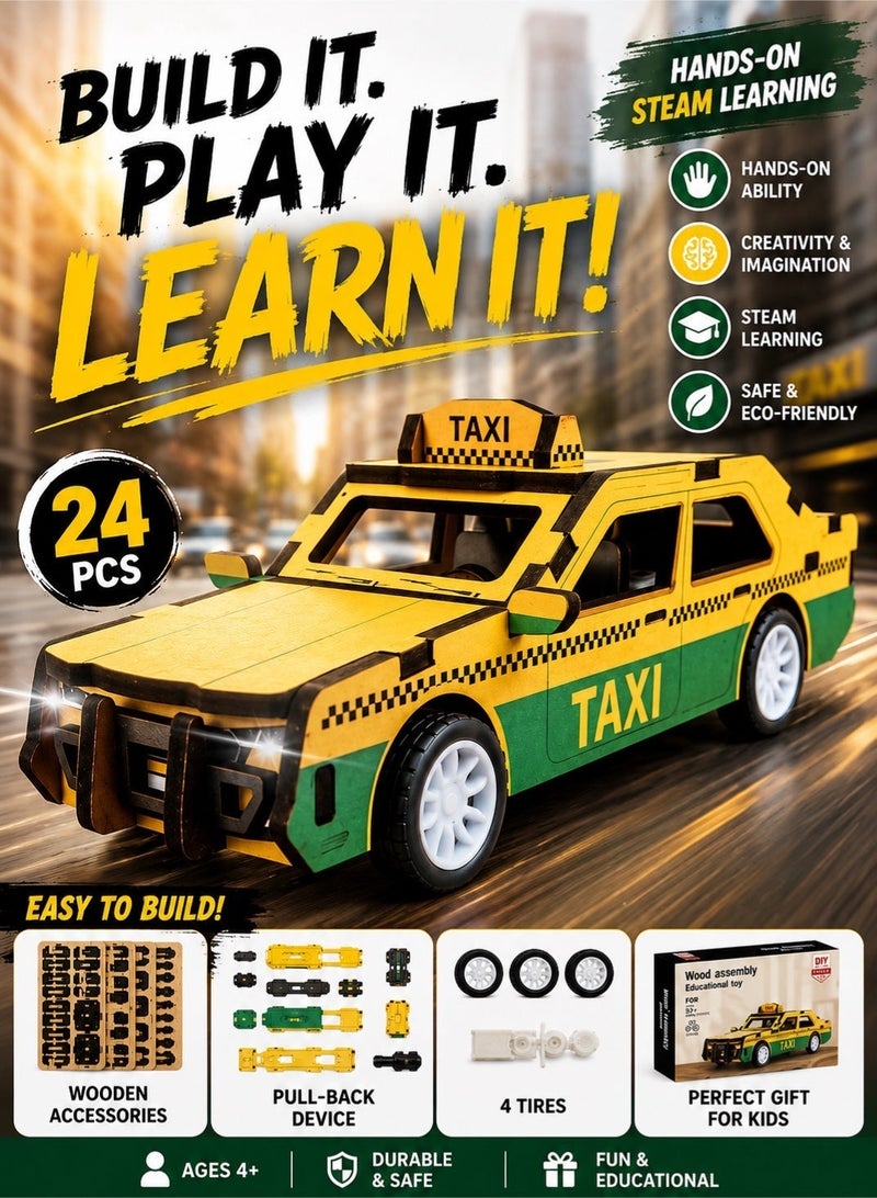 Saudi Select Engaging 3D Wooden Puzzle Taxi Toy - Hands-On STEM Learning & Fun Assembly Model Kit - Image 1