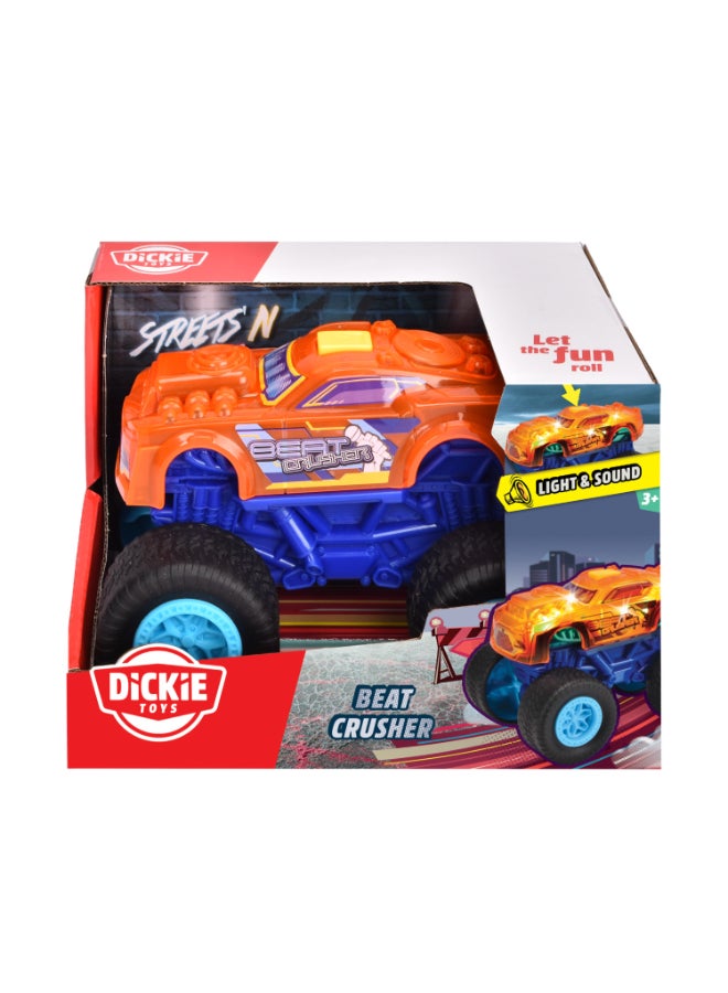 Dickie Item 203762007-Dickie Toys - Beat Crusher Monster Truck with Light Change and Music (17 cm) - Wind-up Car from 3 Years with Retraction and Rubber Tyres, Toy Car for Children, Includes Batteries - Image 1