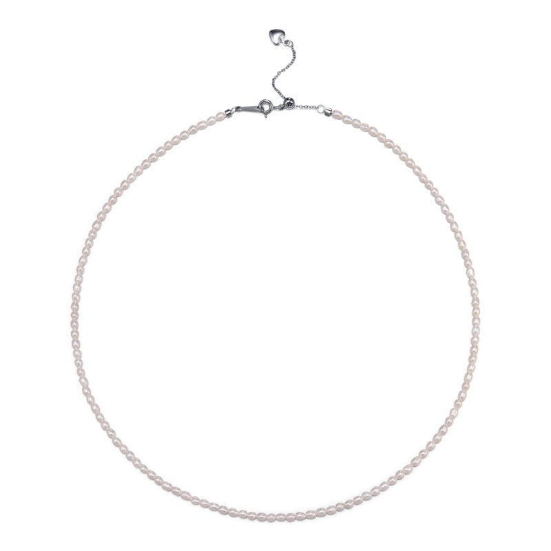 HENGSHENG Freshwater Pearls Choker Necklace for Women Tiny Small Rice Pearl Strand Necklace 18K Gold Plated Bolo Lock Hypoallergenic Cultured Pearl Choker - 18K WGP - Image 1