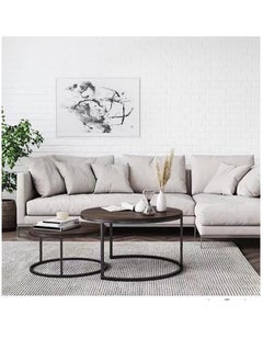 AGD Modern Nesting Round Coffee Table Set of 2 Pieces for Living Room Balcony Garden Etc, Round Coffee Table with Solid Metal Frame  - Image 4