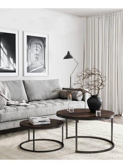 AGD Modern Nesting Round Coffee Table Set of 2 Pieces for Living Room Balcony Garden Etc, Round Coffee Table with Solid Metal Frame  - Image 5