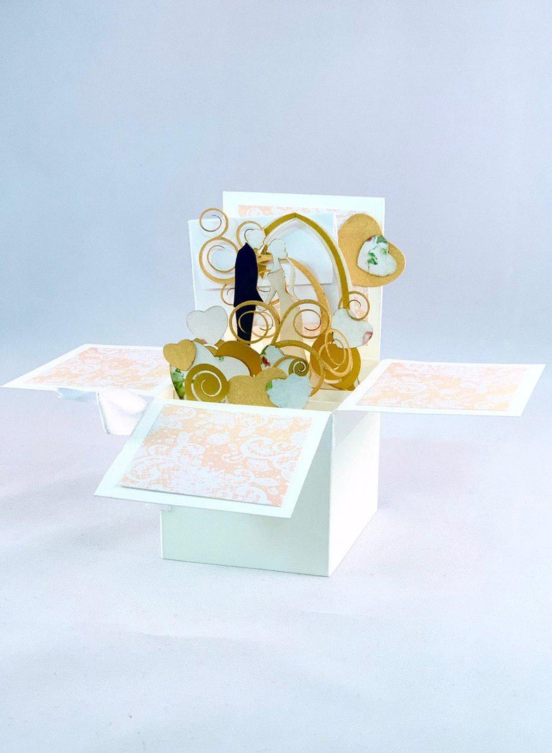 Wow Cards Wedding Box-shaped Greeting Card with Paper Figures of Bride and Groom - Image 1