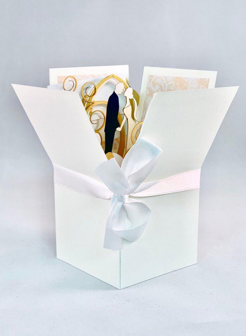 Wow Cards Wedding Box-shaped Greeting Card with Paper Figures of Bride and Groom - Image 2