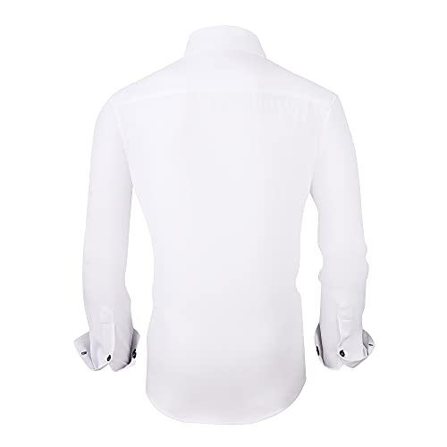 Alex Vando Mens Dress Shirt Wrinkle Free Regular Fit 4-Way Stretch Button Down Shirts,White,L - Image 2