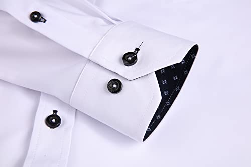 Alex Vando Mens Dress Shirt Wrinkle Free Regular Fit 4-Way Stretch Button Down Shirts,White,L - Image 5