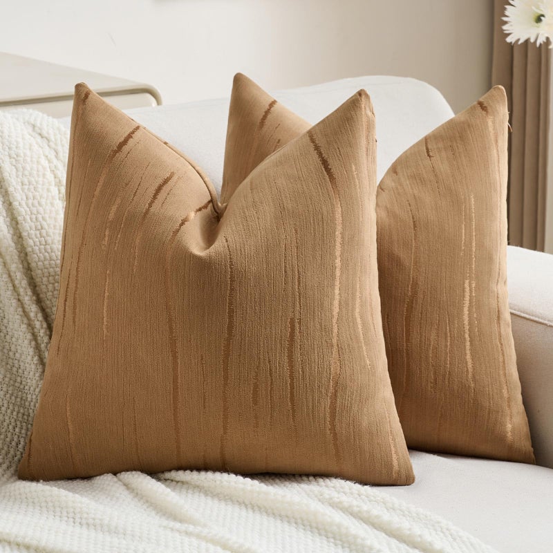 FUTEI Bronze Chenille Decorative Throw Pillow Covers 18x18 Inch Set of 2,Soft Embossed Striped Textured Cushion Case,Modern Home Decor for Couch Bed Living Room - Image 1