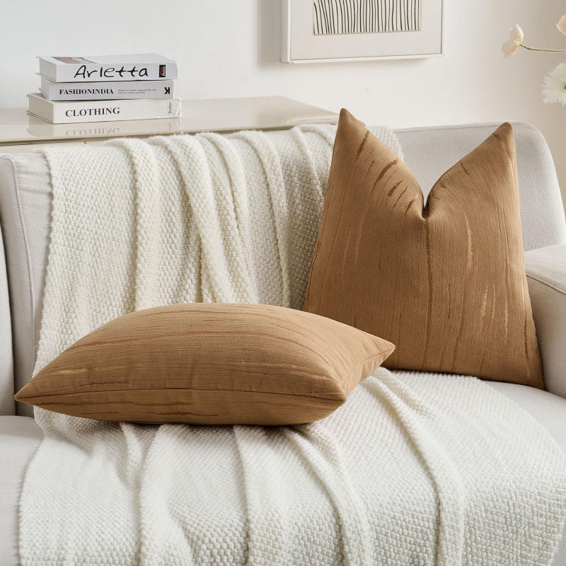 FUTEI Bronze Chenille Decorative Throw Pillow Covers 18x18 Inch Set of 2,Soft Embossed Striped Textured Cushion Case,Modern Home Decor for Couch Bed Living Room - Image 5