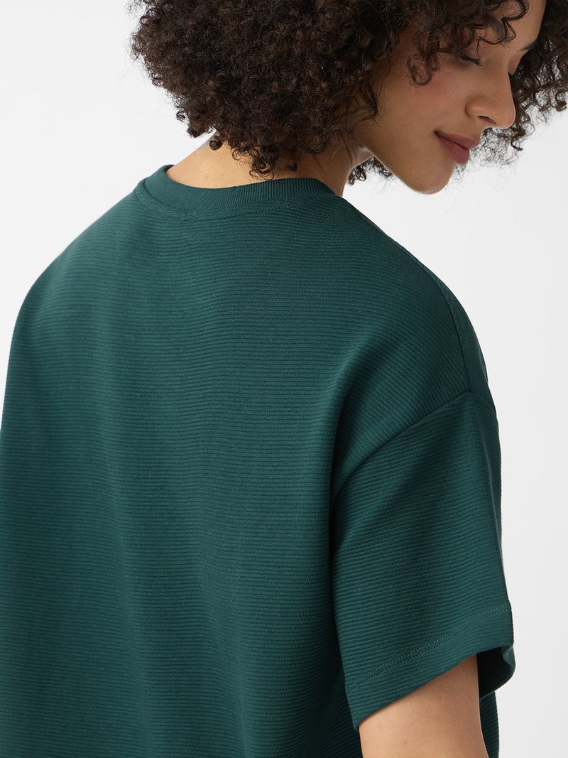 The Souled Store Tom Chillin' Time: Women and Girls Short Sleeves Round Neck Dark Green Typography Embroidered Cotton Blend Oversized Lightweight Everyday Streetwear T-Shirt - Image 2