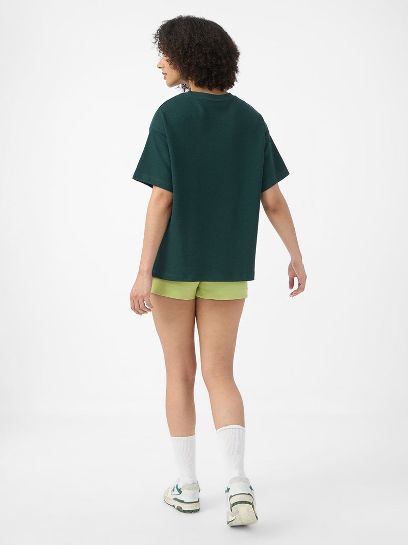 The Souled Store Tom Chillin' Time: Women and Girls Short Sleeves Round Neck Dark Green Typography Embroidered Cotton Blend Oversized Lightweight Everyday Streetwear T-Shirt - Image 3