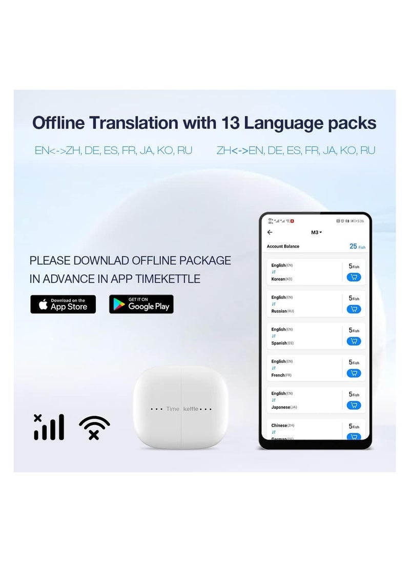 Timekettle M3 Language Translator Earbuds, Two-Way Translator Device with APP for 40 Languages and 13 Offline Translation Packs, Fast Reaction with Revolutionary Al Semantic Tech (Offline Version)