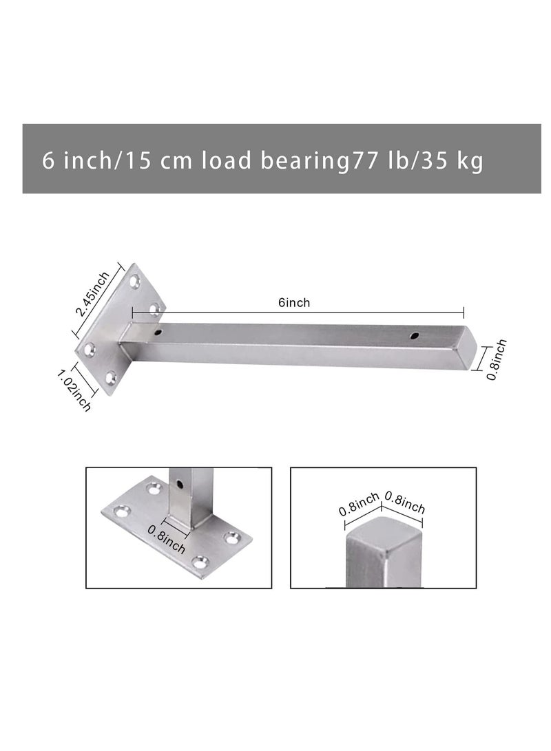 Floating Shelf Brackets,  2 Pcs 6 inch Silver Heavy Duty Shelf Brackets, Premium Solid Steel Shelf Supports for Shelves, Heavy Floating Shelves Hardware for Shelves Support DIY