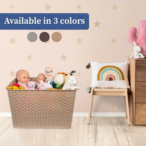 HomeStrap Rectangular Set Of 3 Plastic Storage Organizers Without Lid/Baskets For Kitchen, Clothes, Multipurpose Vegetables, Toys, Books, Office, Stationery, Wardrobe(Large | Biscuit, Grey, Brown) - Image 5
