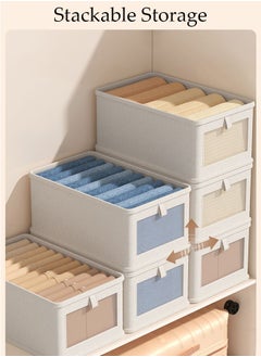 DUNISO 3 Pcs Linen Storage Boxes Large Capacity Foldable Storage Baskets for Home Fabric Storage Bins with Handles and Transparent Front Window Clothes Organizers Boxes  - Image 5