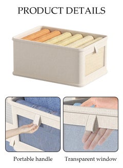 DUNISO 3 Pcs Linen Storage Boxes Large Capacity Foldable Storage Baskets for Home Fabric Storage Bins with Handles and Transparent Front Window Clothes Organizers Boxes  - Image 3