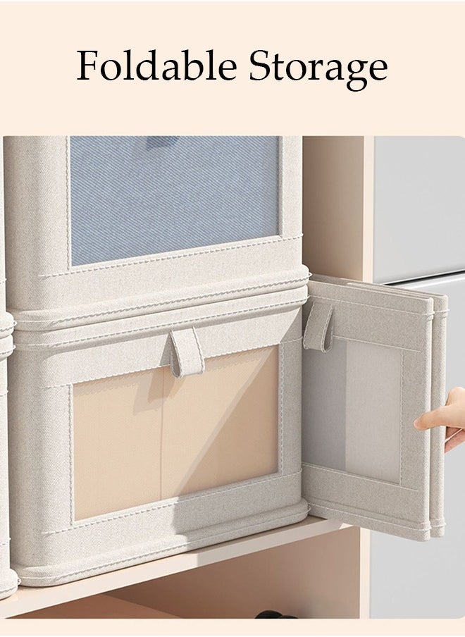 DUNISO 3 Pcs Linen Storage Boxes Large Capacity Foldable Storage Baskets for Home Fabric Storage Bins with Handles and Transparent Front Window Clothes Organizers Boxes  - Image 2