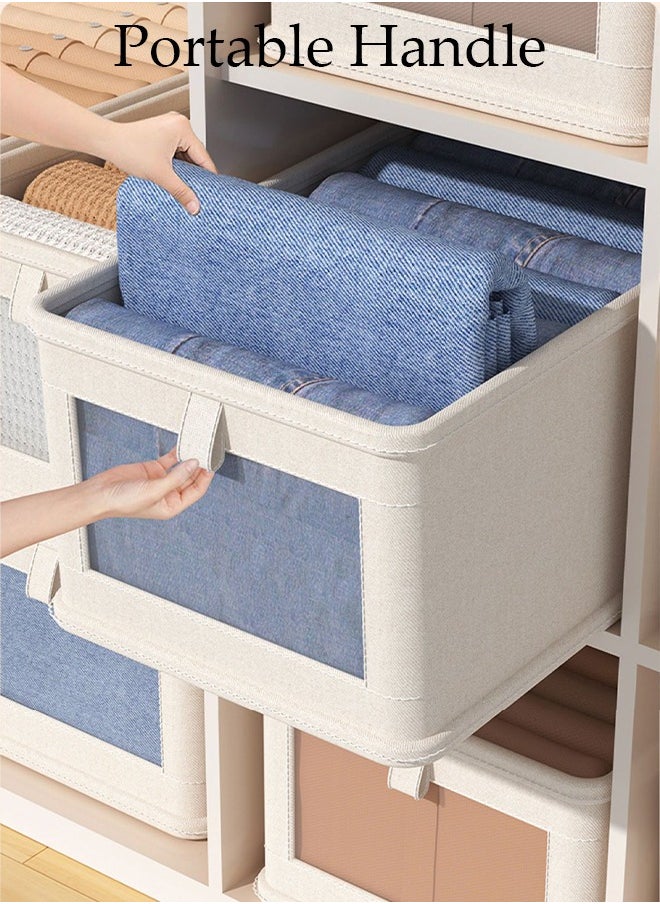 DUNISO - 3 Pcs Linen Storage Boxes Large Capacity Foldable Storage Baskets for Home Fabric Storage Bins with Handles and Transparent Front Window Clothes Organizers Boxes - Image 1
