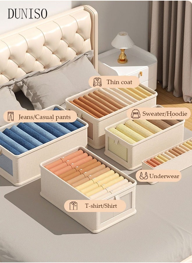 DUNISO - 3 Pcs Linen Storage Boxes Large Capacity Foldable Storage Baskets for Home Fabric Storage Bins with Handles and Transparent Front Window Clothes Organizers Boxes - Image 1
