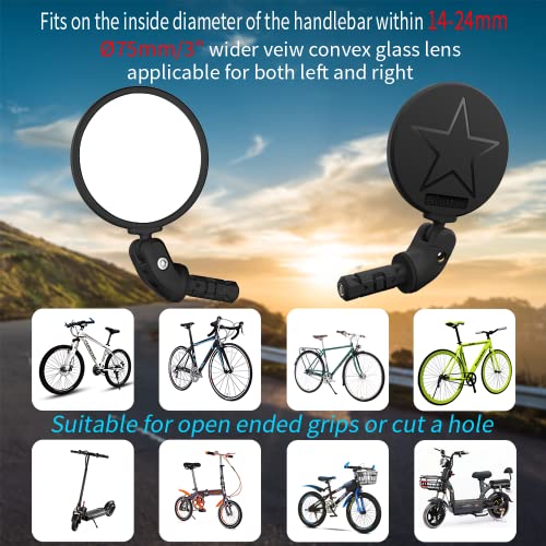BriskMore Bike Bar End Mirror for Scooter Electric Bikes - HD Glass Convex Lens Rearview Mirror, Safe Cycling, Easy to Install 1PC - Image 2