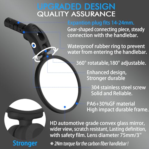 BriskMore Bike Bar End Mirror for Scooter Electric Bikes - HD Glass Convex Lens Rearview Mirror, Safe Cycling, Easy to Install 1PC - Image 3