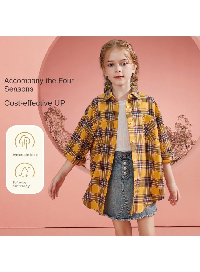 abckids Clearance Sale】girls' Shirt, Autumn Checkered Drop Shoulder Jacket, Soft And Comfortable Top For Teens - Image 3