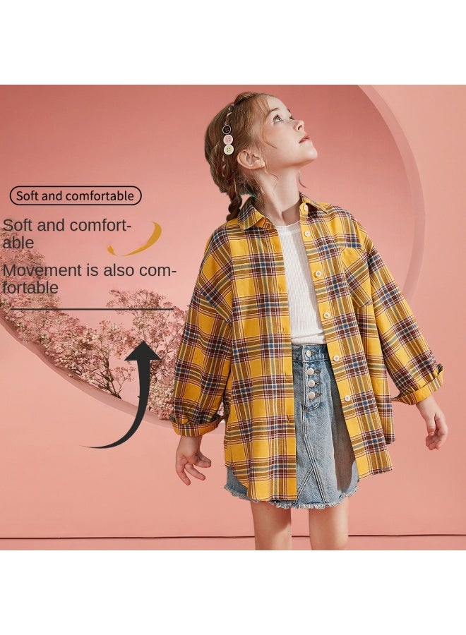 abckids Clearance Sale】girls' Shirt, Autumn Checkered Drop Shoulder Jacket, Soft And Comfortable Top For Teens - Image 5