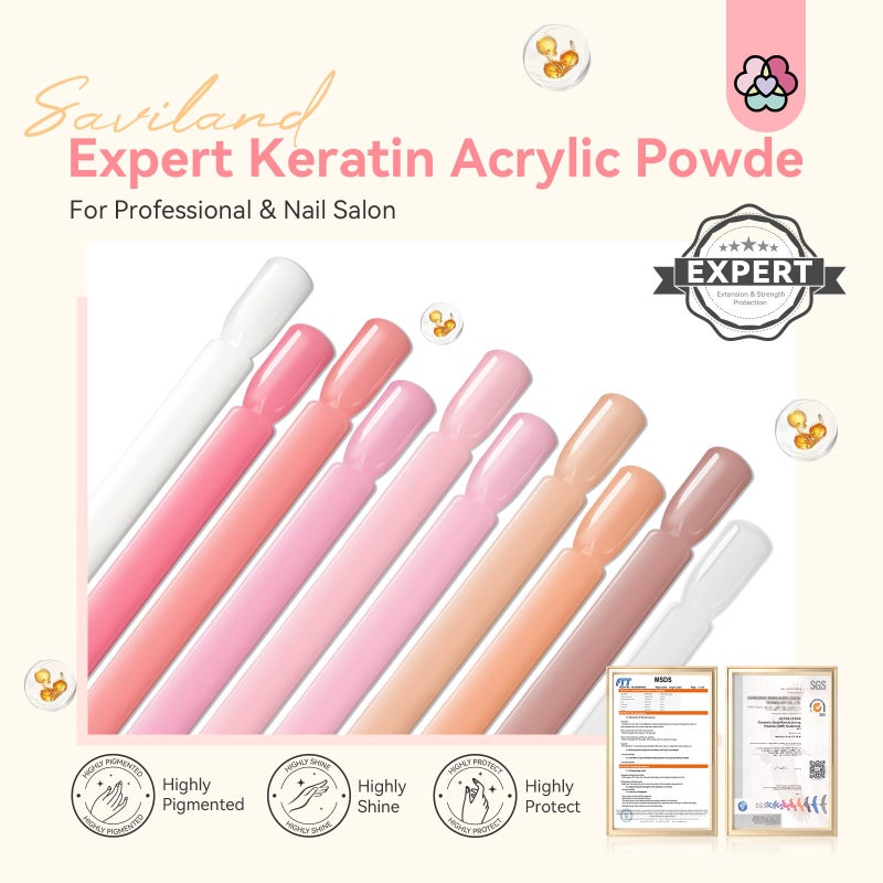 Saviland Acrylic Powder Set: Keratin Professional Acrylic Nail Powder Clear/Nudes/Pink Acrylic Ultra Fine Powder for Nail Extension 3D Nail Art Quick Dry Salon Quality Acrylic Nails 10G * 10 - Image 2