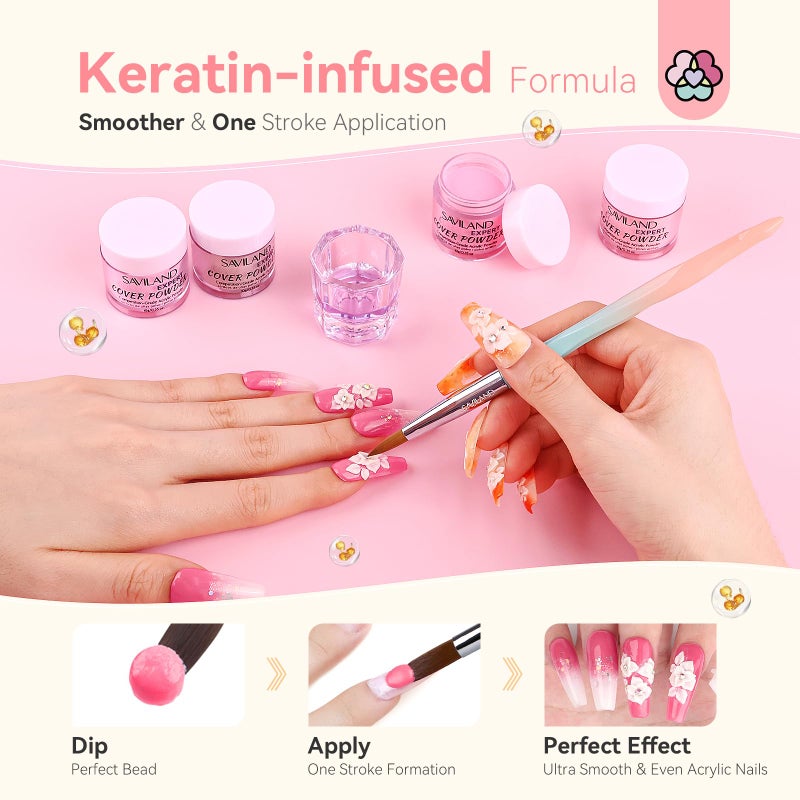 Saviland Acrylic Powder Set: Keratin Professional Acrylic Nail Powder Clear/Nudes/Pink Acrylic Ultra Fine Powder for Nail Extension 3D Nail Art Quick Dry Salon Quality Acrylic Nails 10G * 10 - Image 5
