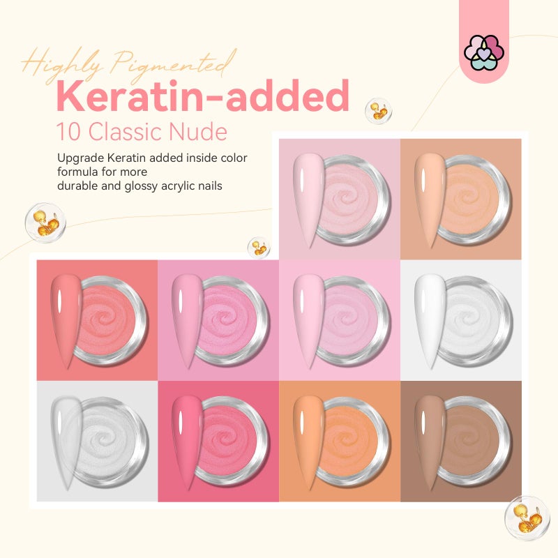Saviland Acrylic Powder Set: Keratin Professional Acrylic Nail Powder Clear/Nudes/Pink Acrylic Ultra Fine Powder for Nail Extension 3D Nail Art Quick Dry Salon Quality Acrylic Nails 10G * 10 - Image 3