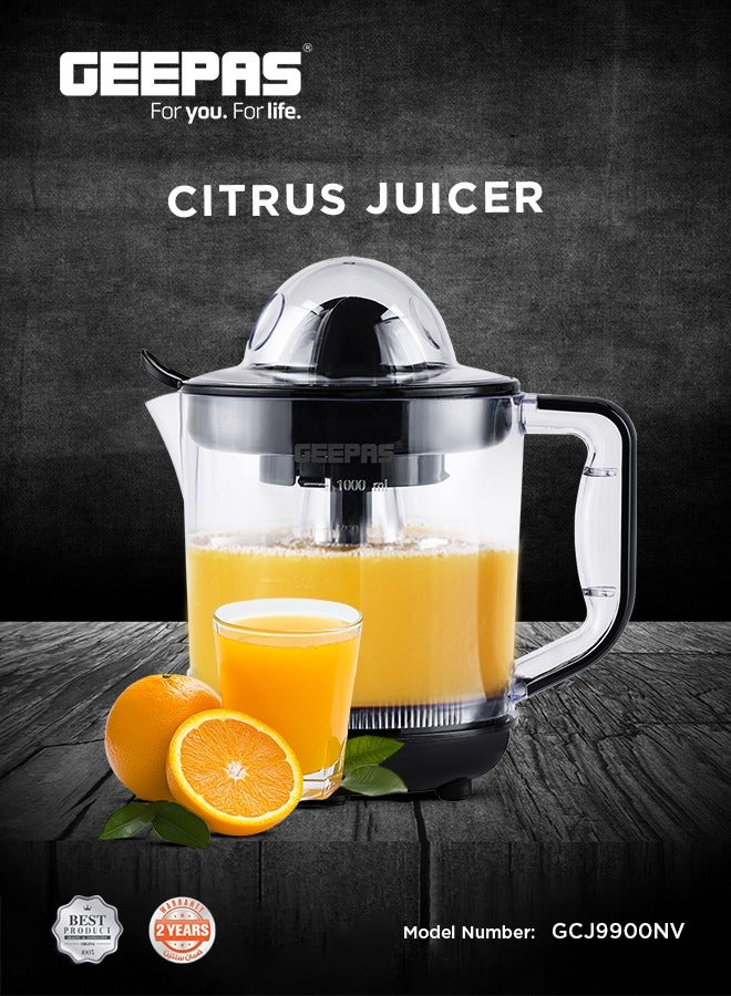 GEEPAS Electric Citrus Juicer, Dual-Rotation, 1 Liter Clear Jar, 25W Copper Motor, Non-Slip Feet, for Oranges, Lemons, Limes 1 L 25 W GCJ9900NV Clear/Black - Image 2
