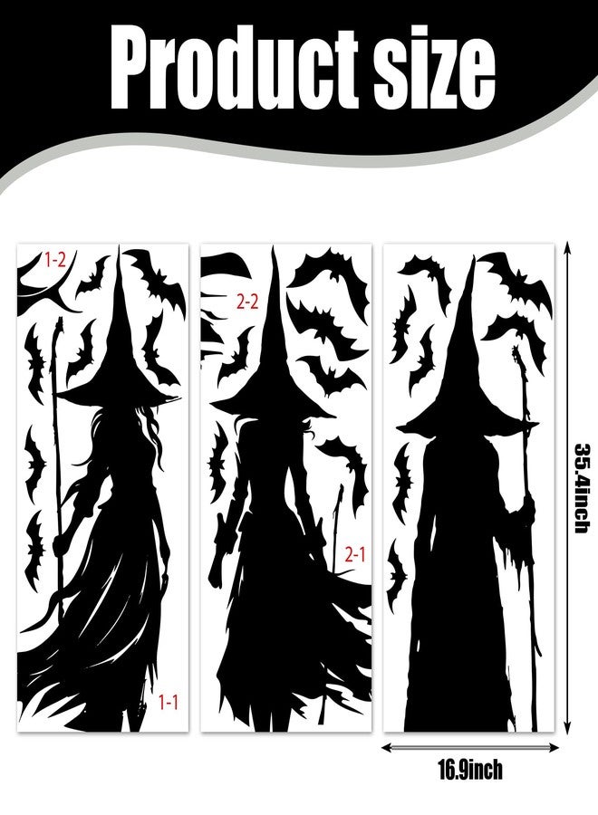 وولاين ملصقات نوافذ كبيرة جدًا من والين للهالوين، بتصميم ظلي لساحرة سوداء، بنمط أكاديمي داكن قوطي، قابلة لإعادة الاستخدام على الوجهين، مثالية لتزيين المنزل والمكتب والمدرسة والحفلات في العطلات المخيفة، 3 أوراق - Image 5
