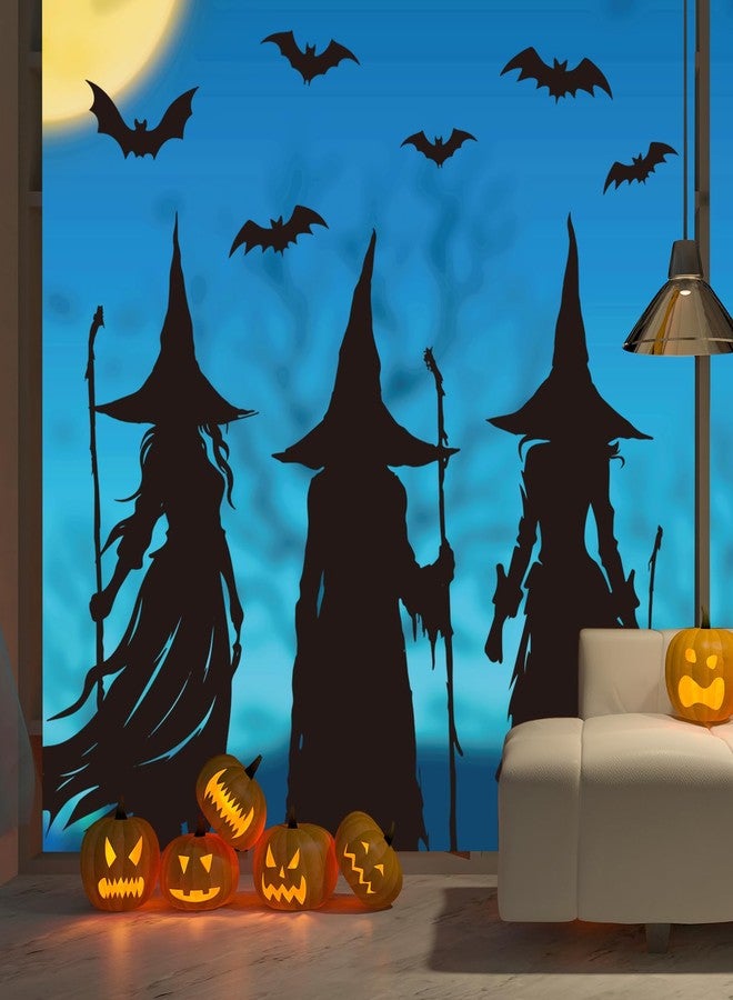 وولاين ملصقات نوافذ كبيرة جدًا من والين للهالوين، بتصميم ظلي لساحرة سوداء، بنمط أكاديمي داكن قوطي، قابلة لإعادة الاستخدام على الوجهين، مثالية لتزيين المنزل والمكتب والمدرسة والحفلات في العطلات المخيفة، 3 أوراق - Image 1