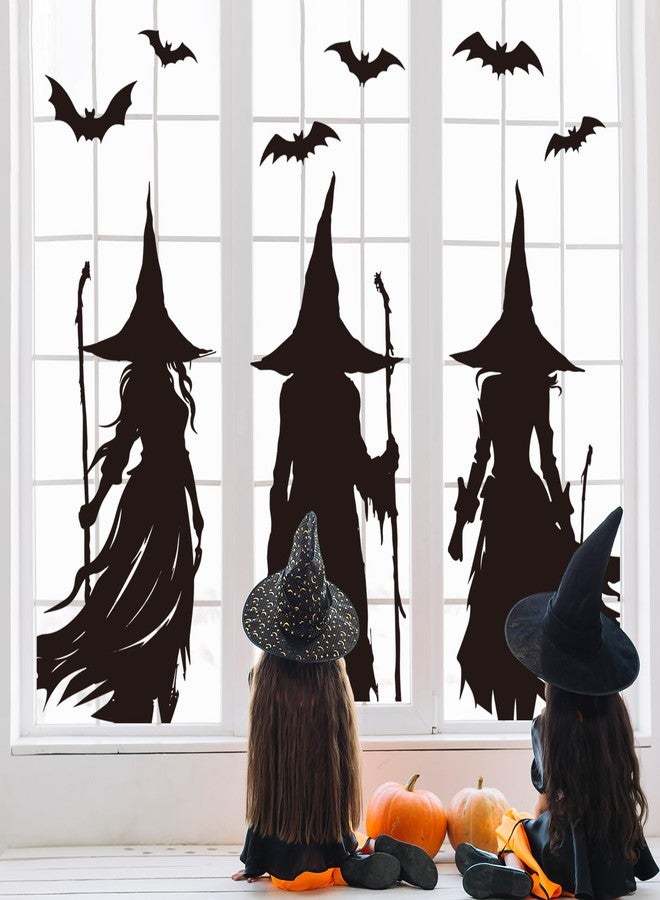 وولاين ملصقات نوافذ كبيرة جدًا من والين للهالوين، بتصميم ظلي لساحرة سوداء، بنمط أكاديمي داكن قوطي، قابلة لإعادة الاستخدام على الوجهين، مثالية لتزيين المنزل والمكتب والمدرسة والحفلات في العطلات المخيفة، 3 أوراق - Image 2