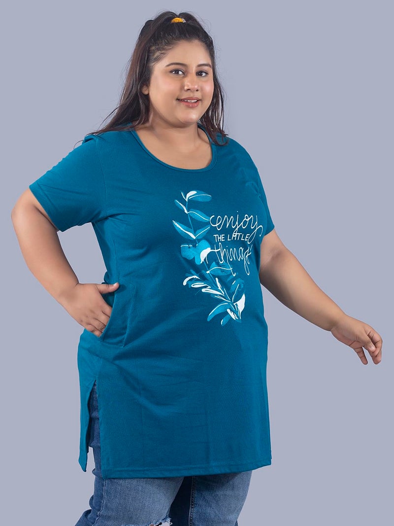 CUPID Women Cotton Regular Fit Plus Size Round Neck Half Sleeve T-Shirt, Nightwear, Sleepwear, Daily Use Gym N Lounge Wear Long Tops For Ladies_Teal Blue_6Xl - Image 2