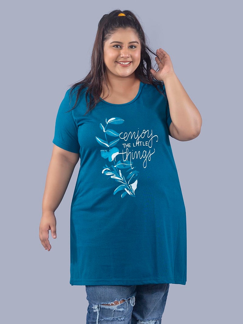 CUPID Women Cotton Regular Fit Plus Size Round Neck Half Sleeve T-Shirt, Nightwear, Sleepwear, Daily Use Gym N Lounge Wear Long Tops For Ladies_Teal Blue_6Xl - Image 4