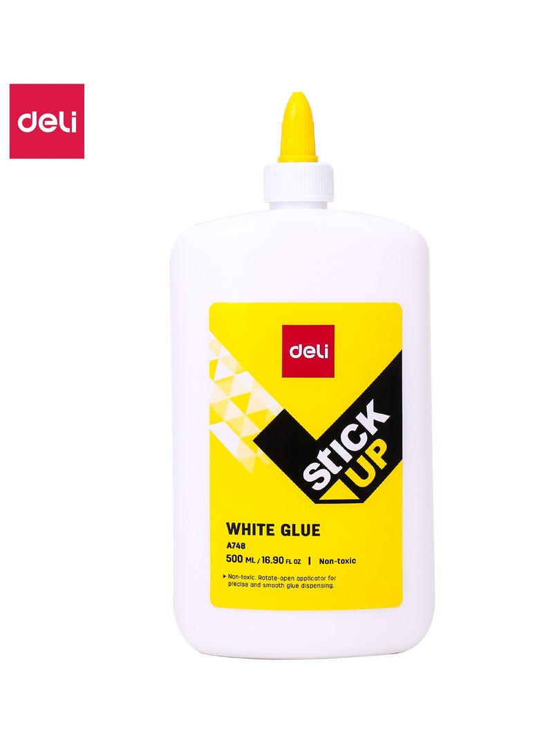 Deli EA74813 Stick Up PVAL Washable White Glue 500ml, Non-Toxic, Solvent-Free with Twist-Lock Applicator, - Image 1